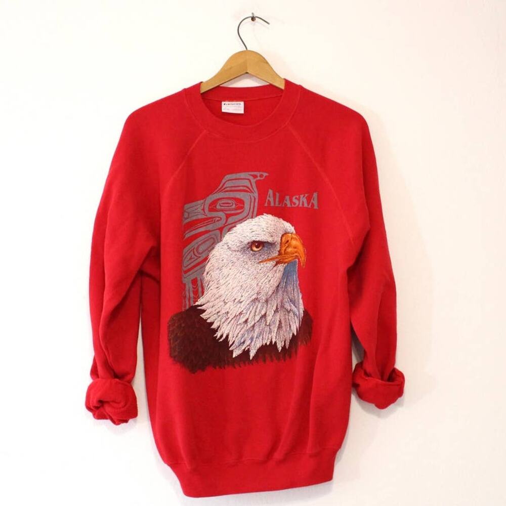 Vintage 80s Alaska Eagle Red Souvenir Sweatshirt Men’s XL Wildlife